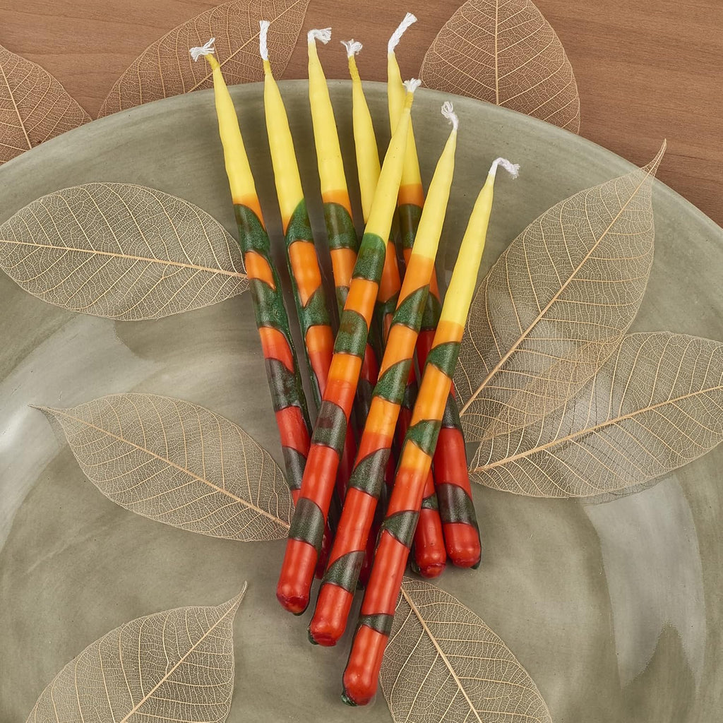 Zion Judaica Deluxe Chanukah Candle Set Blaze of Fire 45 Hand Made Thin Long Decorative Hanukkah Candles for Menorah Includes Prayer Card and DIY Dreidel Décor Candles for Parties Celebrations