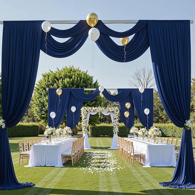 PartyVillage 50ft×15ft Navy Blue Backdrop Curtain for Wedding Parties, 10 Panels Wrinkle Free 15 FT Long Polyester Photo Backdrop Drapes Back Drop Cloth for Birthday Photography Background