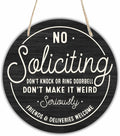 10" Wooden Sign for Front Door - No Soliciting, Don't knock or ring doorbell - House Welcome Sign, Funny Round Wood Hanging Sign for House decor home decor, gifts & accessories - C01