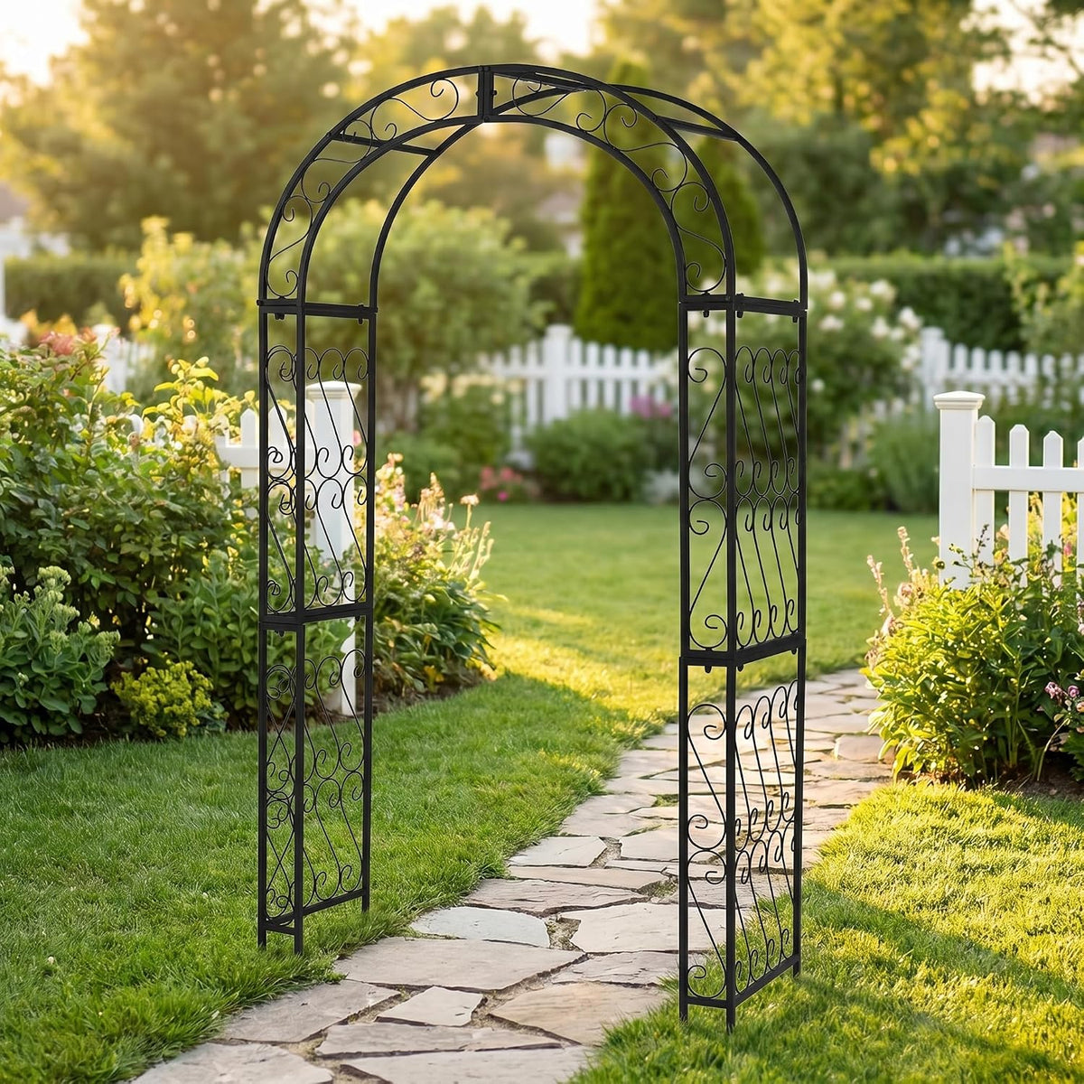 SCENDOR European-Style Black Iron Garden Arbor for Climbing Plant & Wedding