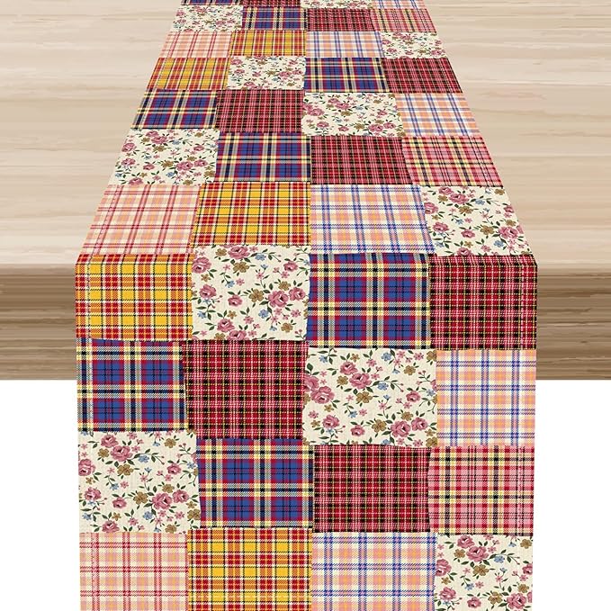 Patchwork Floral Table Runner, Boho Vintage Farmhouse Bohemian Paisley Colorful Flower Table Center Decor for Home Kitchen Dining Patio Holiday Party Table Decorations, 13"x90" Inch