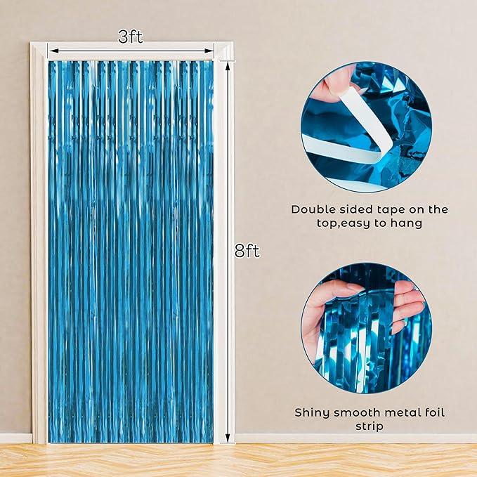 BTSD-home 10 Pack Aquamarine Foil Fringe Curtain Metallic Streamer Party Decorations Photo Booth Backdrop Door Curtains for Wedding Birthday Baby Shower Bachelorette Halloween
