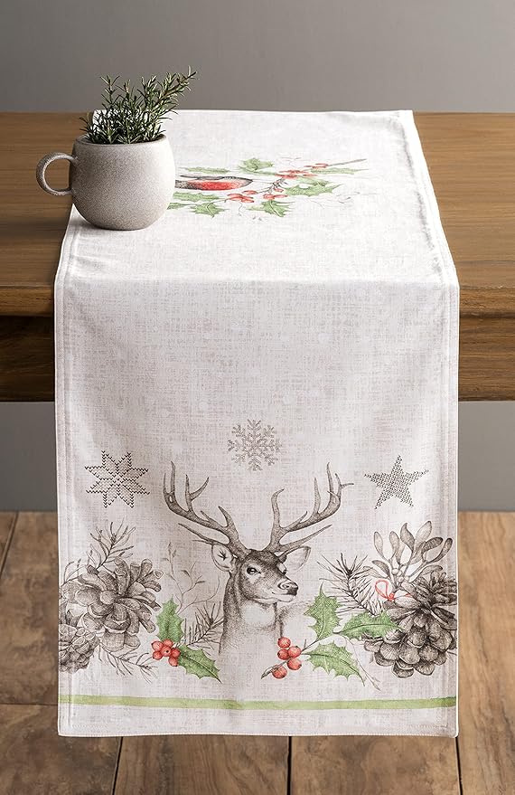 Maison d' Hermine Table Runner 100% Cotton Double Layer Table Runners 72 inches Long for Thanksgiving Christmas Decorations Home Kitchen Dining Party Wedding (Christmas Dew, 14.5" x 72")