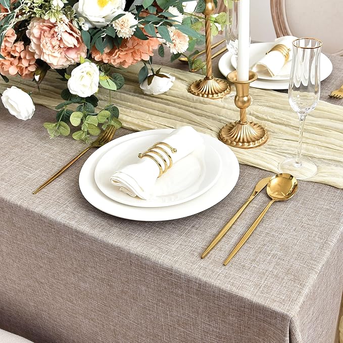 Fitable Faux Linen Tablecloths for Rectangle Tables: Water & Stain Resistant Farmhouse Table Cloth, Washable Burlap Textured Table Covers for Kitchen Dining Party(2 Pack, 60x120 Inch, Nature)
