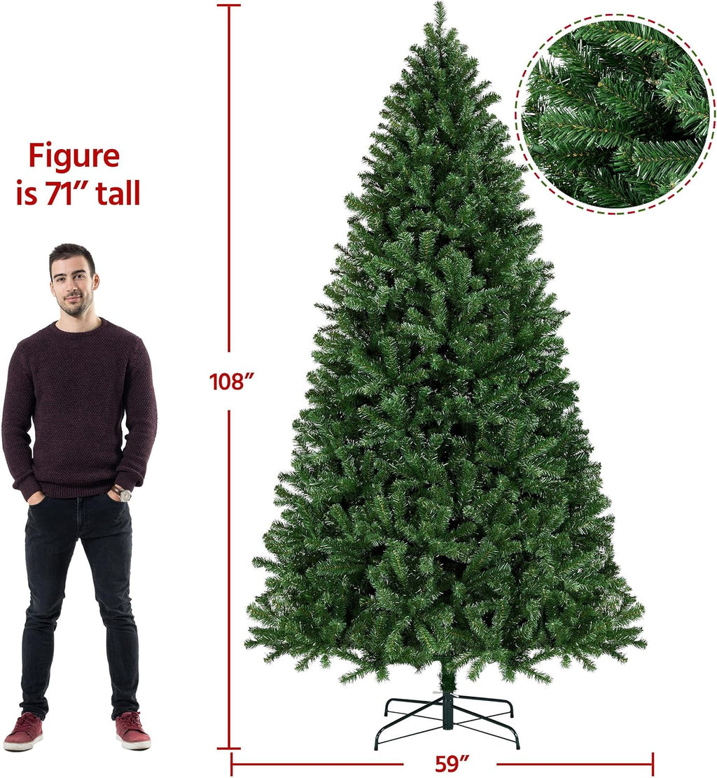 yaheetech 9ft pre-lit christmas tree with 850 warm showing dimensions