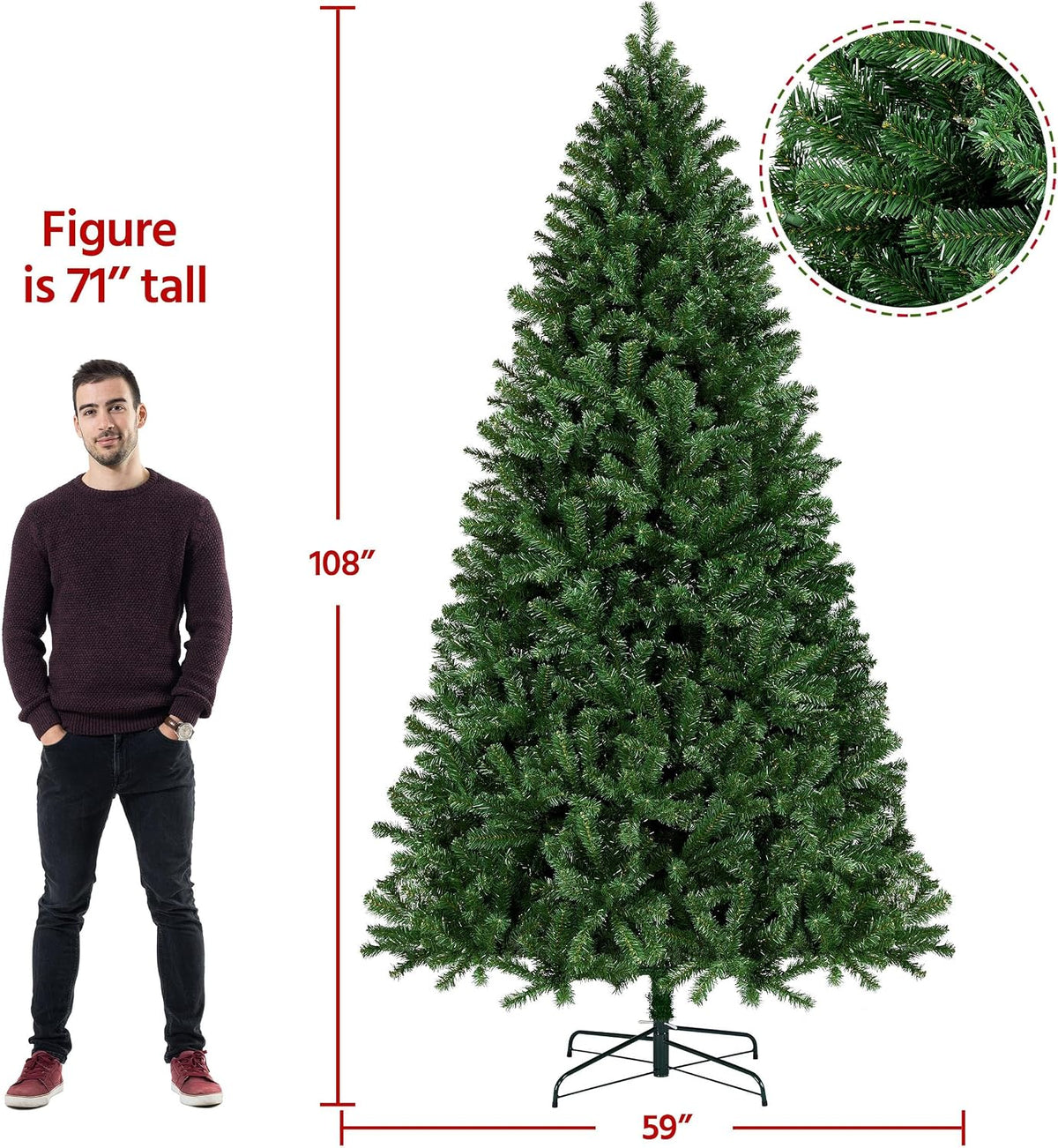 yaheetech 9ft pre-lit christmas tree with 850 warm showing dimensions