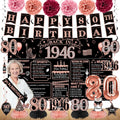 Zirtorei 80th Birthday Decorations for Women, 21pcs the Year 1946 Banner Balloon Party Supplies, Rose Gold 80 Year Old Birthday Backdrop, 80 Bday Honeycomb Centerpiece Hanging Swirls Sash Gifts