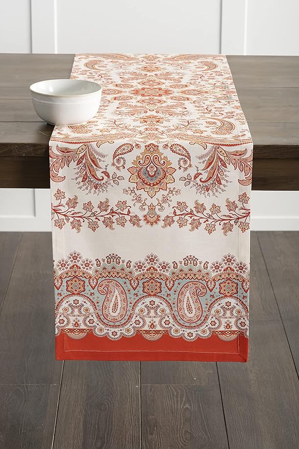 Maison d' Hermine Table Runner 100% Cotton Single Layer Table Runners 108 inches Long for Thanksgiving Christmas Decorations Home Kitchen Dining Party Wedding (Cachemire, 14.5" x 108")