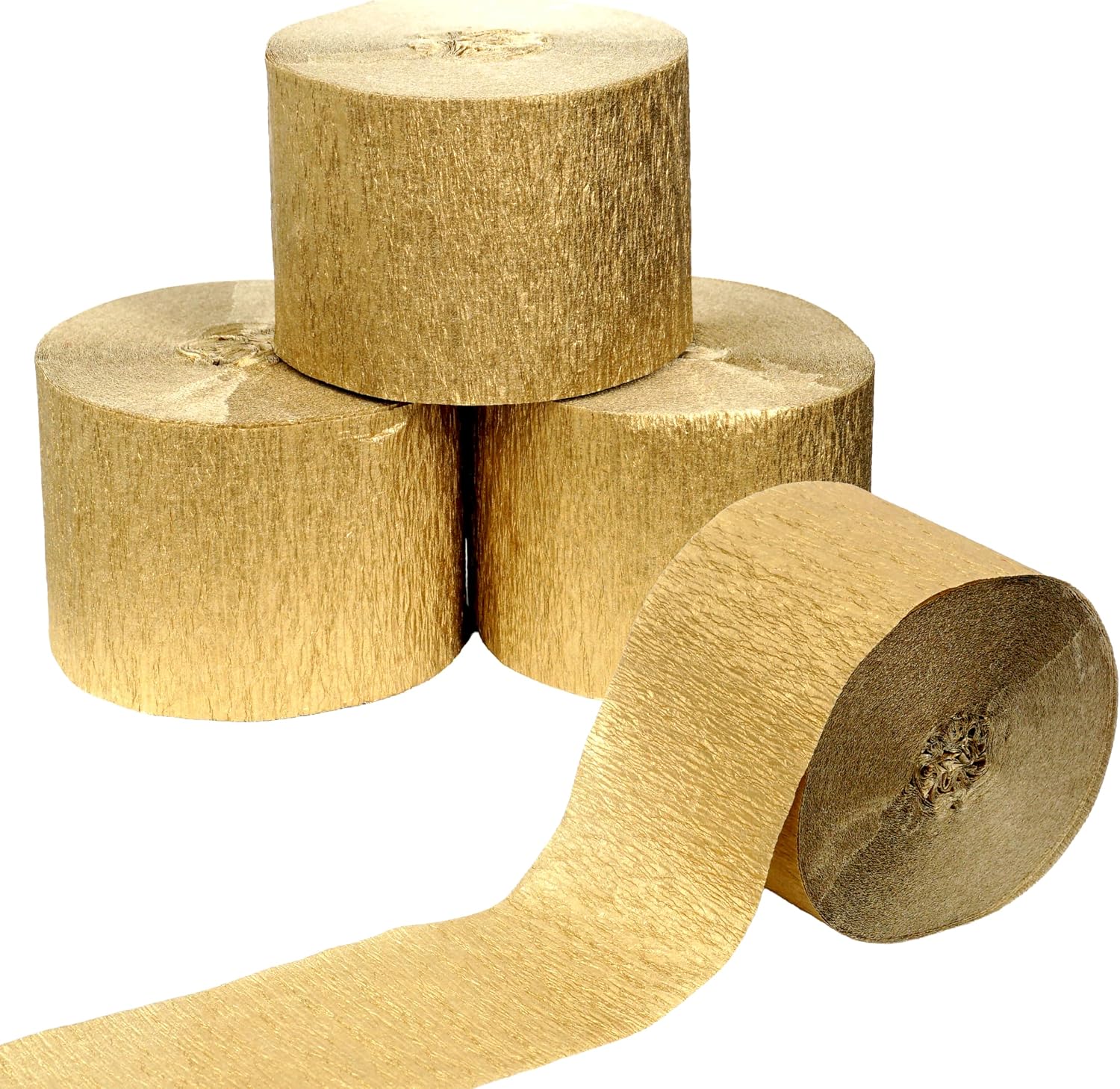 Gold Streamers 4 Rolls, 328 Ft Gold Crepe Paper, Streamer Party Decorations for Birthday, Wedding, Showers (1.8 in x 82 ft/Roll)