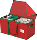 Simple Houseware Heavy-Duty Large Christmas Ornament Storage Box with Adjustable Dividers, Stores up to 128 Ornaments, Zipper Lid, Red