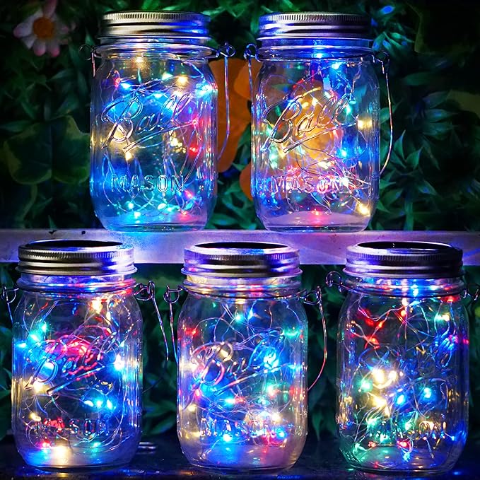 SunKite Solar Mason Jar Lights, 12 Pack 30 LED Waterproof Fairy Firefly Jar Lids String Lights with Hangers(NO Jars), Patio Yard Garden Wedding Decoration - Multicolored2