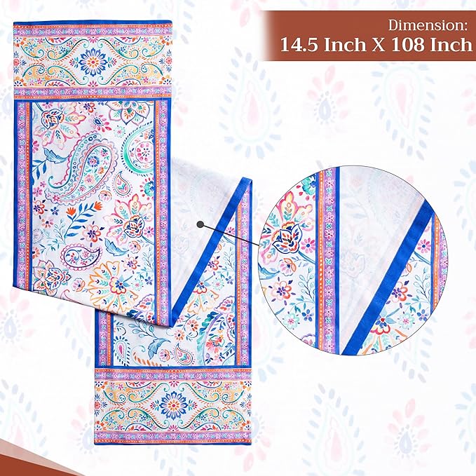 Maison d' Hermine Table Runner 100% Cotton Single Layer Table Runners 108 inches Long Decorative for Home Kitchen Dining Party Wedding Bridal Shower Spring Summer (Indian Floral, 14.50" x 108")