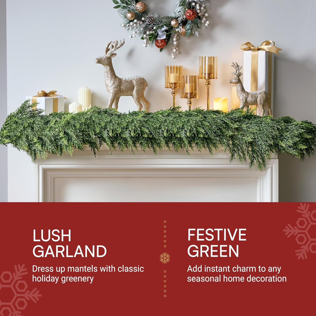 joyin 6 ft cedar christmas garland, realistic pine, side view