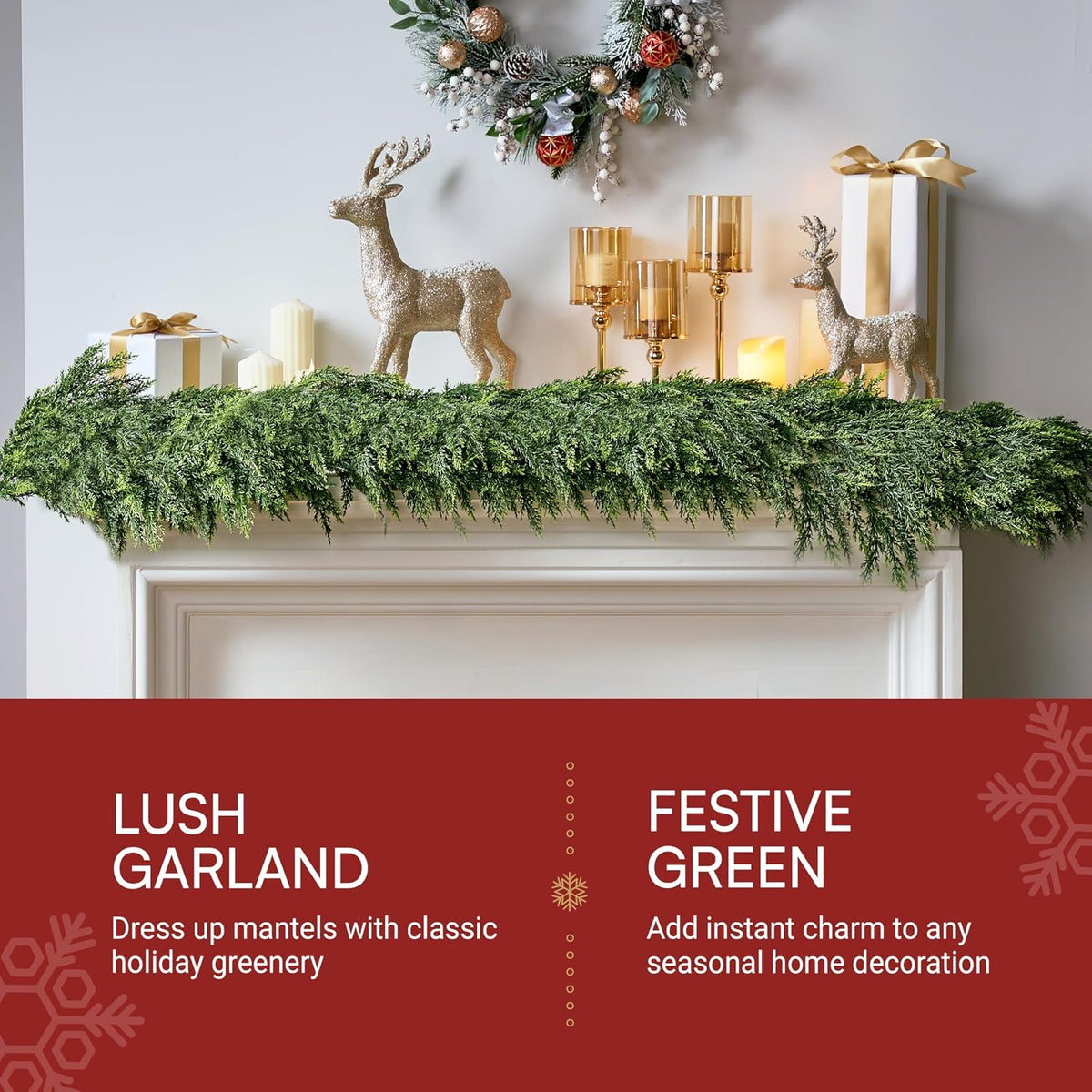 joyin 6 ft cedar christmas garland, realistic pine, side view
