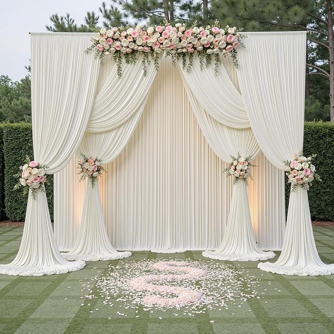 50ftx14FT Wrinkle Free Ivory Backdrop Curtain, 10 Panels 14FT Height Ivory Wedding Backdrop Drapes, Silky Polyester Back Drop Cloth for Birthday Photography Background Party Backdrop Draping
