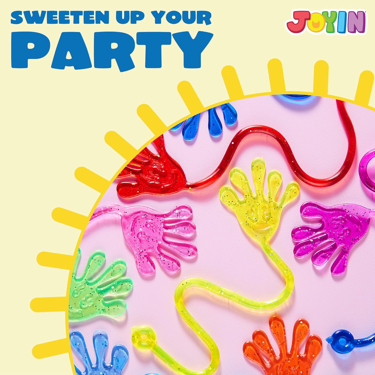 JOYIN 48Pcs Glitter Sticky Hands Party Favors, Party Favors Set for Kids, Holiday Traditions, Classroom Treasure Box Carnival Prizes Bulk Pinata Stuff Mini Toys, Goodie Bags