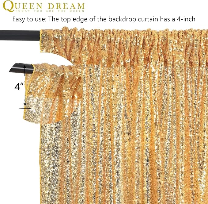 8ft x 8ft Gold Sequin Backdrop Curtain Glitter Photo Booth Backdrop for Wedding Birthday Baby Shower Event Decor