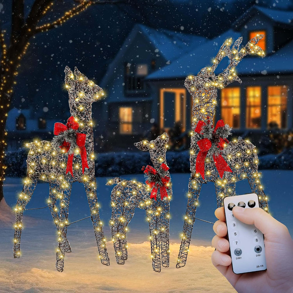 3d christmas rattan deer outdoor decorations with timer& shown in use