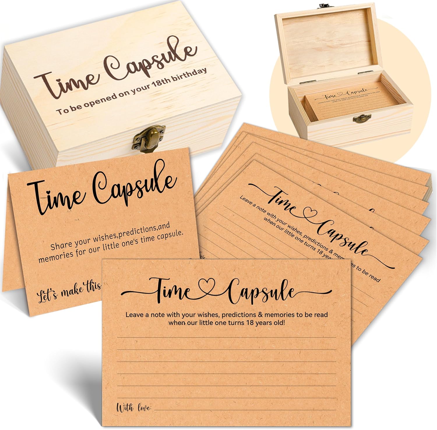 Time Capsule Box 1st Birthday, Baby Time Capsule Kit with 50 Cards, Party Games & Guest Activities, Baby Shower Decor Storage Box, Memorial Blessing Quotes Keepsake Gift