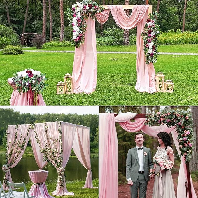 4 Panels Wedding Arch Draping Fabric 28" x 20Ft Wedding Arch Drapes Chiffon Fabric Drape Sheer Backdrop Curtain for Nuptials Birthday Party Swag Ceremony Arbor Drapery Reception Ceiling Decor(Pink)