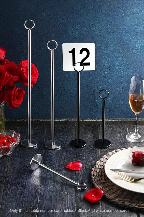 New Star Foodservice 27686 Ring Clip Table Number Card Holders, w/Number Cards, 1 to 25, Set of 12, 8-Inch, Black Stand