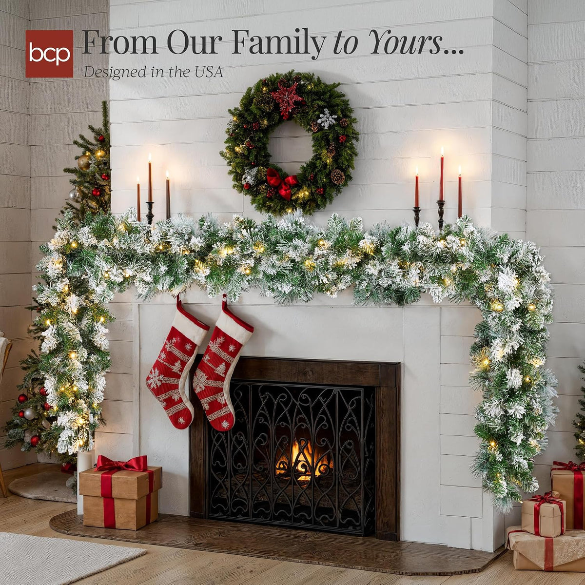 best choice products 9ft pre-lit christmas garland holiday, front angle view