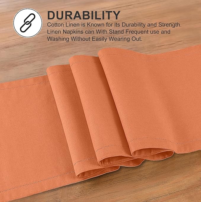 Ruvanti Linen Table Runner 72 Inches, Classic Hemstitch, Washable, Reusable, Non-Slipping, Stain Resistant- Perfect for Parties, Weddings, Dinners, Thanksgiving, Christmas, Indoor use – Orange