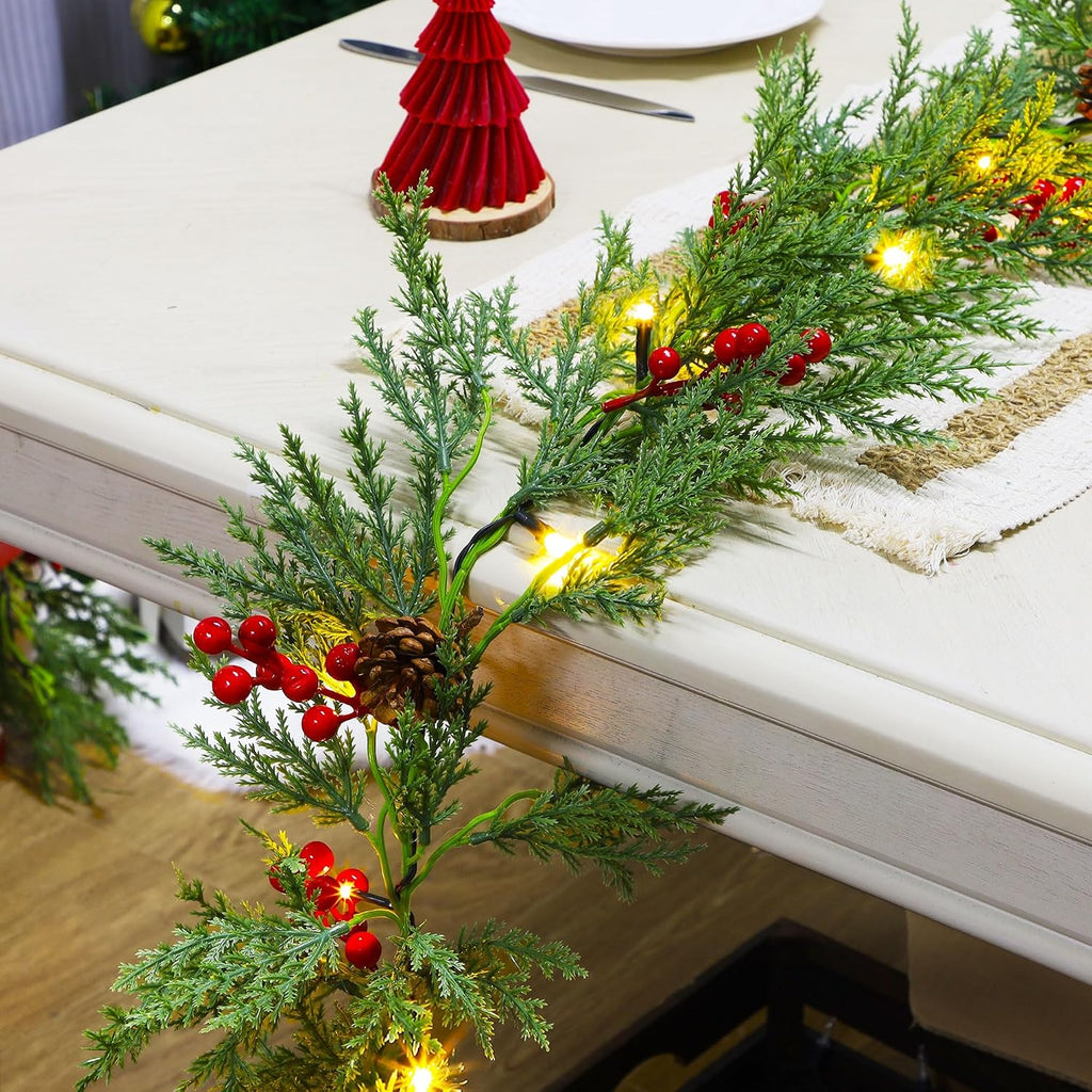 lulu home 9ft pre-lit christmas garland, 30 leds, side view