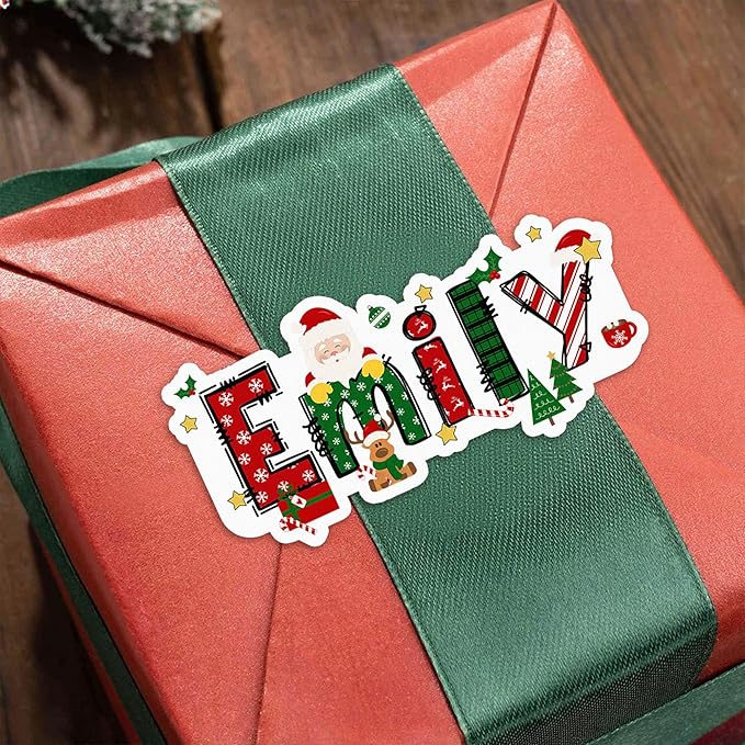 CALLIE Personalized Christmas Gift Tags with Name, Santa Claus Elk Design Waterproof Label Stickers for Wrapping Paper Presents, Christmas Decorations Gift Decor for Family Friend