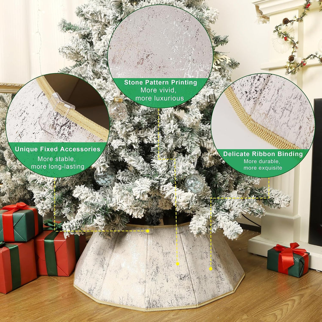 Blissun Fabric Christmas Tree Collar, Xmas Tree Ring, Willow Christmas Tree Skirt for Christmas Tree Decorations (Concrete Beige)