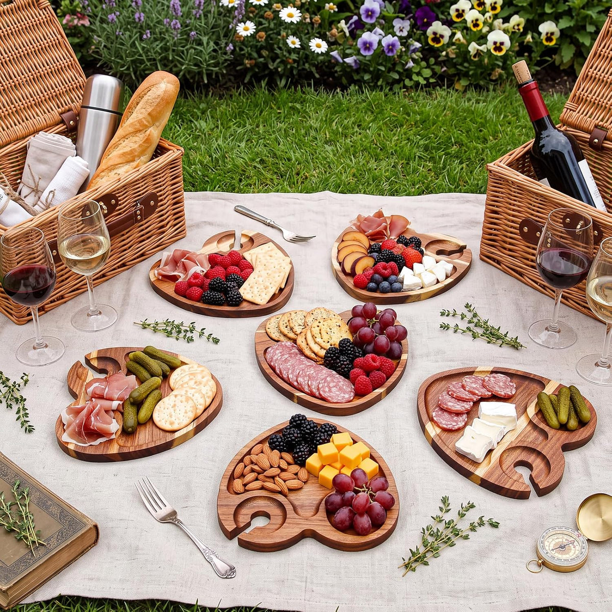 SiliFine 6 Pcs Wine Appetizer Plates with Wine Glass Holder, Heart