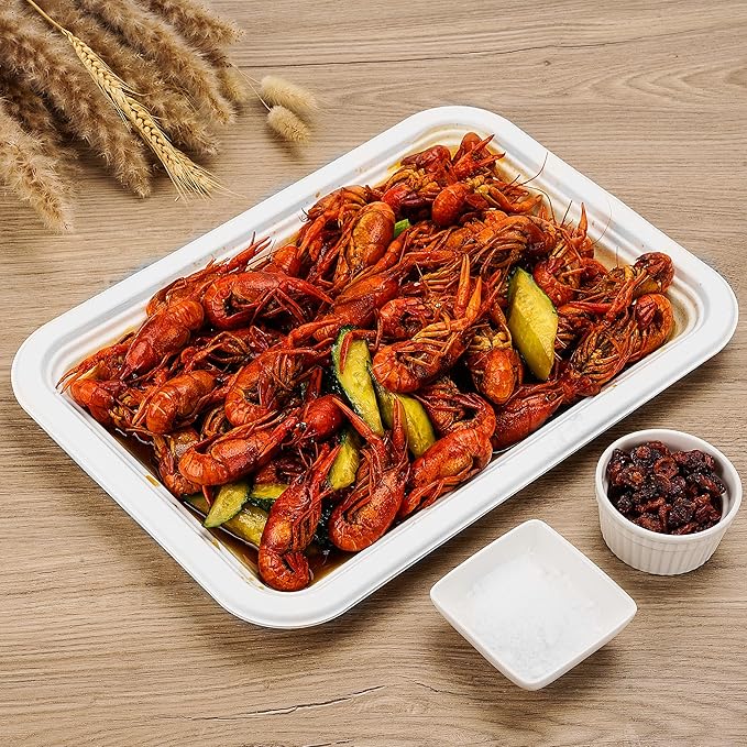 50Pack 14" Heavy Duty Disposable Rectangle Food Trays, Compostable Extra Large Paper Platter Plates Serving Crawfish, Lobster, Crab for Party, BBQ, Crawfish Boil Accessories