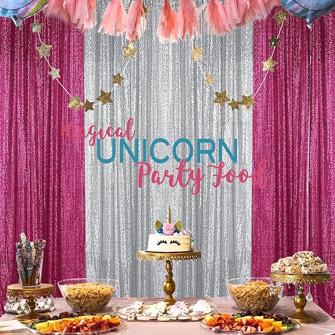 Sugargirl Silver Sequin Backdrop Curtain 2FTx8FT Glitter Background Drapes Sparkle Photography Backdrop for Party Wedding Birthday Wall Decor（2 Panels,Silver
