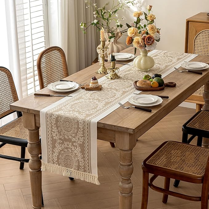 Table Runners 83 Inches,Waterproof Boho Table Runner with Tassel Fringe,Table Runner for Party Coffee Table