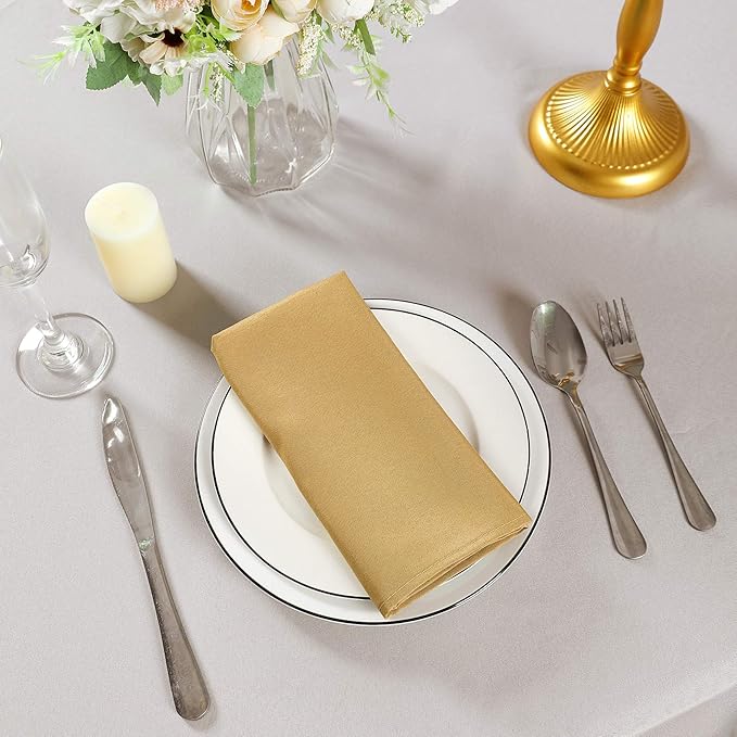 Cloth Napkins 20x20 inch Washable Polyester Dinner Napkins Soft Table Napkins for Wedding Party Dining Banquet(Gold,50PCS)