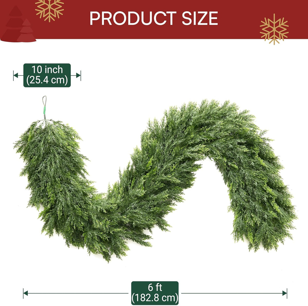 joyin 6 ft cedar christmas garland, realistic pine, close-up detail