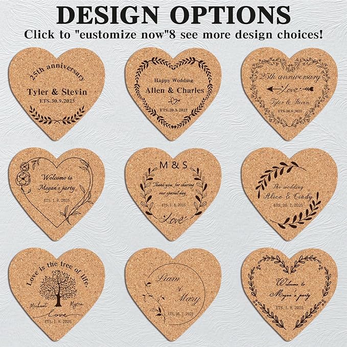 Custom Coasters Personalized Cork Coasters Bulk with Logo Wedding Personalized Cork Natural Wood Engraved Drink for Wedding Favors (Cork Coasters - Heart)