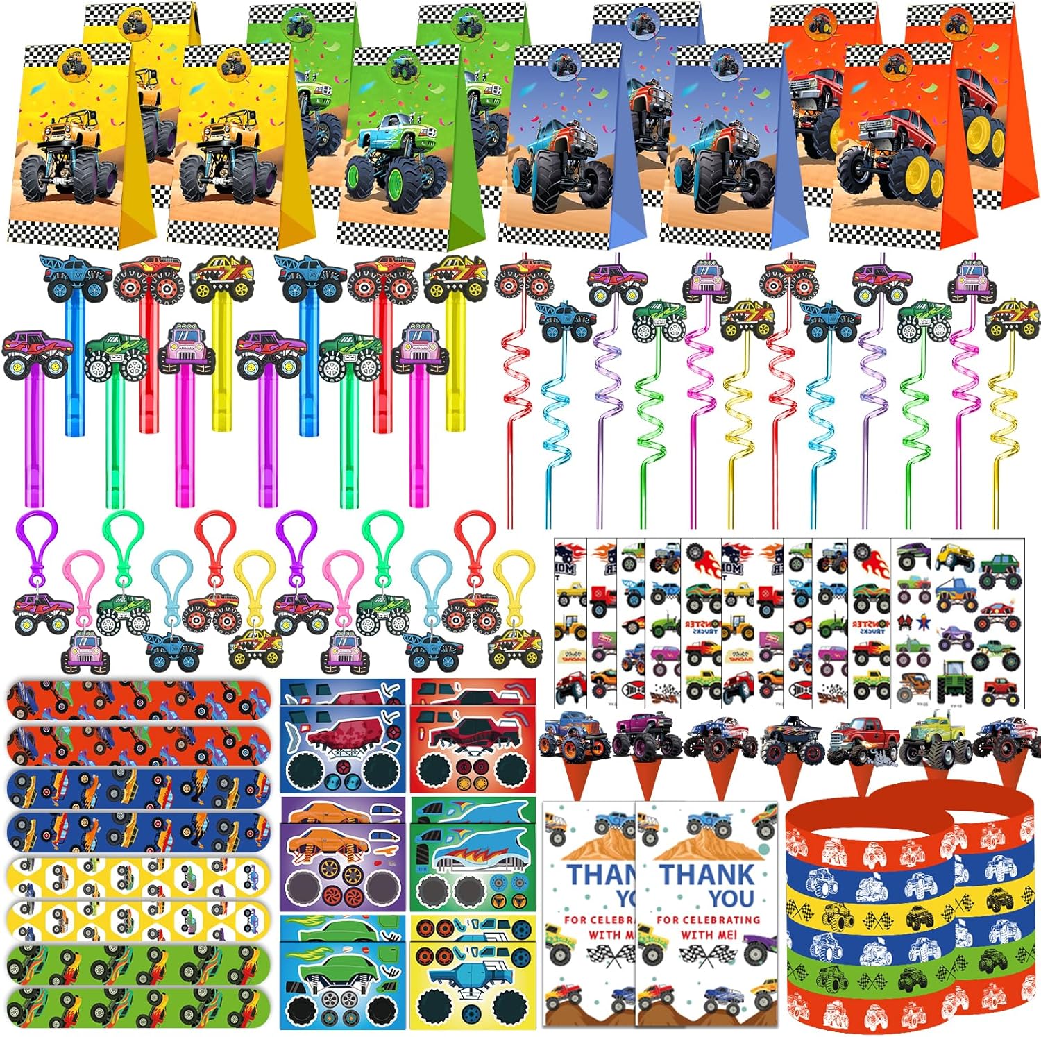 PLOUGVI 232 PCS Party Favors for Truck Birthday Decorations Supplies Truck Party Stuff for Party Goodie Bag Stuffer Pinata Filler Gifts