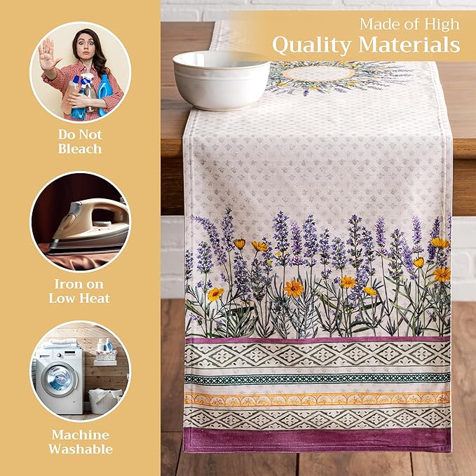 Maison d' Hermine Table Runner 100% Cotton Double Layer Table Runners 108 inches Long Decorative for Home Kitchen Dining Party Wedding Bridal Shower Spring Summer (Fanny Lavender, 14.50" x 108")