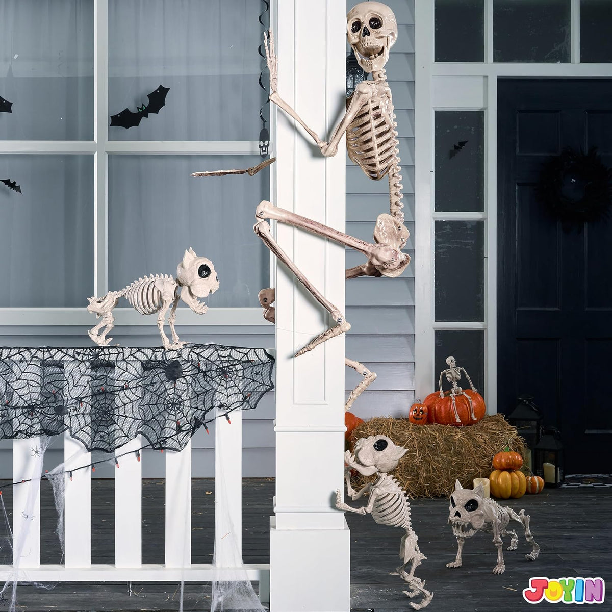 joyin 5.6 ft halloween posable life size skeleton, close-up detail