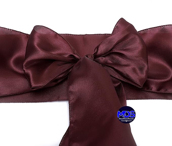 MDS Pack of 125 PCS Satin Chair Sashes Charmeuse Sateen Dining Chair Bows Ribbon Ties Back Sash for Wedding Party Birthday Home Hotel Restaurant Banquet Decoration (7 x 108 Inch, Burgundy)