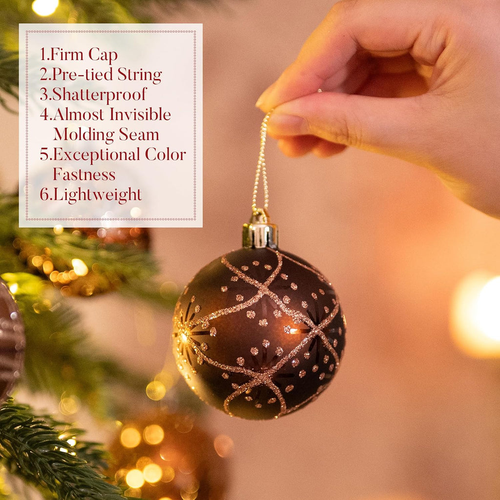 Valery Madelyn Fall Ornaments for Christmas Trees, 16ct Bronze Copper Brown Gold Shatterproof Fall Christmas Tree Decorations, 2.36 Inches Luxury Hanging Ball Ornaments for Thanksgiving Autumn Harvest