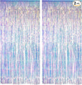 Iridescent Party Streamers Backdrop - GREATRIL Neon Transparent Holographic Tinsel Foil Fringe Curtain for Mermaid/Frozen/Sea/Euphoria/ERAS Party Theme Decorations 3.2ft x 6.5ft 2 PCS