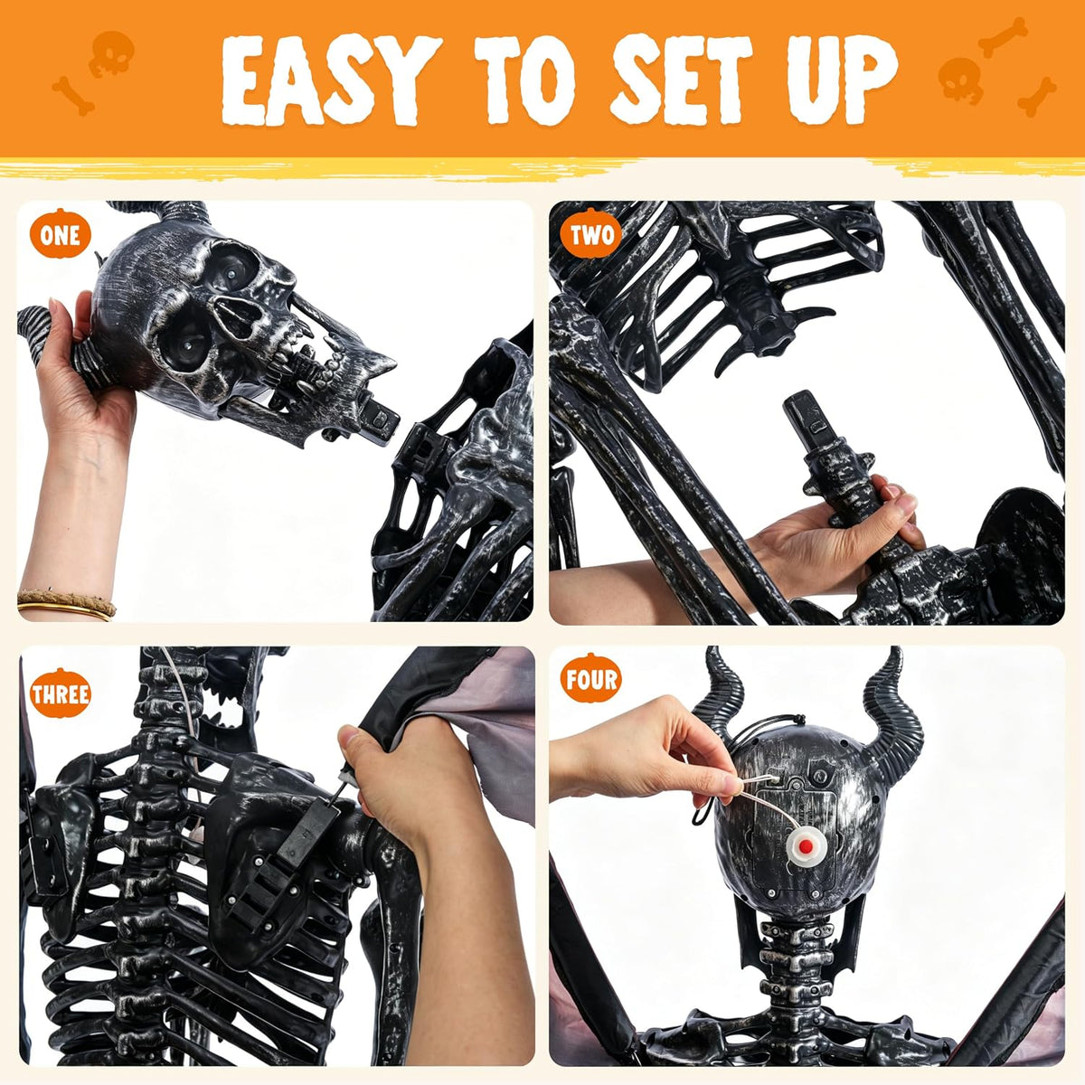 JOYIN 5FT Halloween Devil Skeleton Decor, Posable Life Size Skeleton, Full Bo...