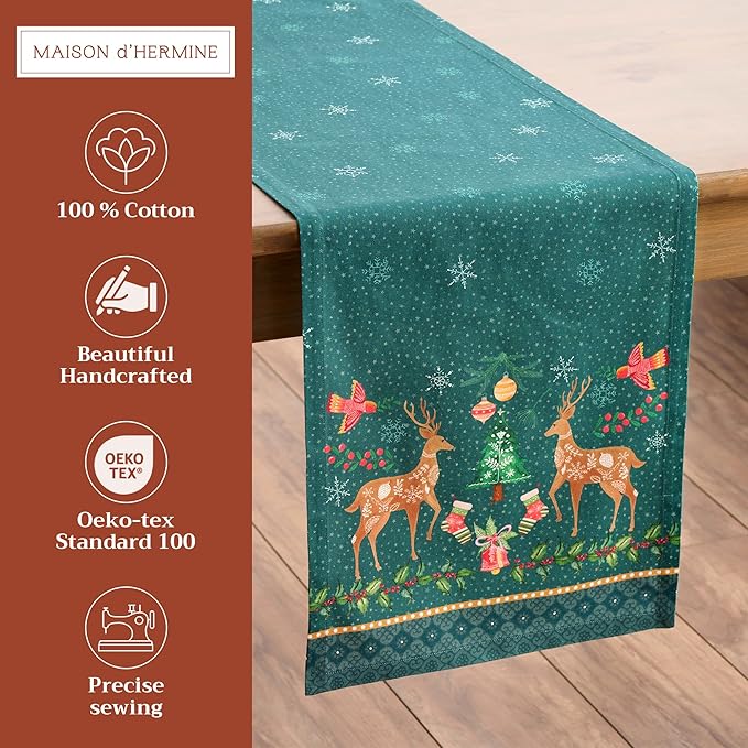 Maison d' Hermine Table Runner 100% Cotton Single Layer Table Runners 72 inches Long for Thanksgiving Christmas Decorations Home Kitchen Dining Party Wedding (Hygge Christmas, 14.5" x 72")