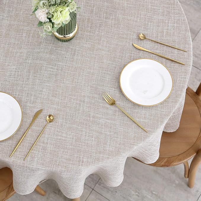 maxmill Flaxy Faux Linen Tablecloth with 2-Tone Slubby Texture Wrinkle Resistant Anti-Shrink Soft Table Cloth for Kitchen Dining Restaurant Tabletop for Event Holiday Dinner Round 70 Inch Linen
