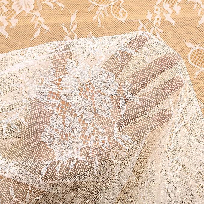 LuoluoHouse Pack of 6 Lace Tablecloth Ivory Table Fabric 60x120 Inch for Rustic Boho Wedding Bridal Shower Party Decorations Rectangle Overlay Long Vintage Embroidered Reception Table Cloth Decor