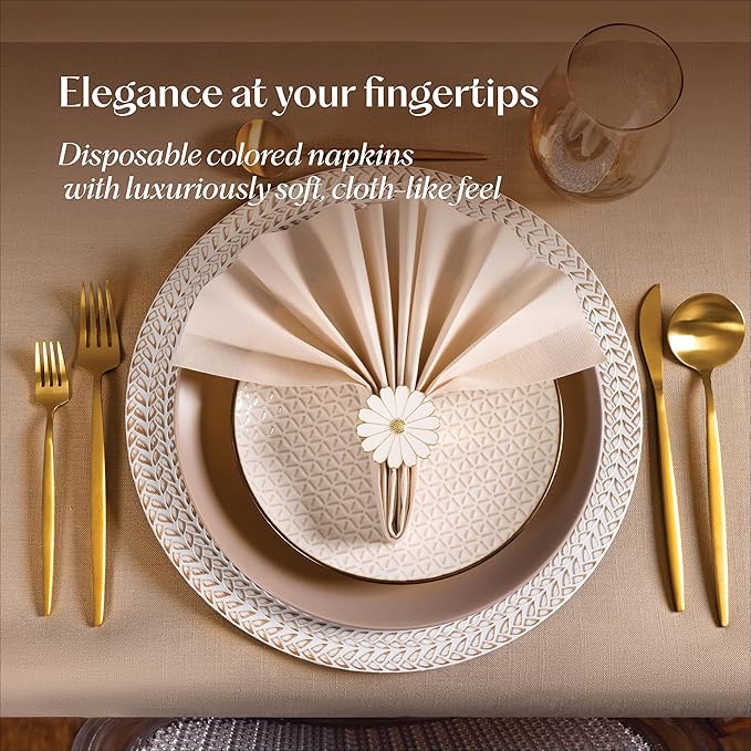 50-Pack Disposable Linen-Feel Pebble Stone Napkins, 12" x 17" Cloth-Like Paper Dinner Napkins For Wedding, Bathroom, Party Or Event
