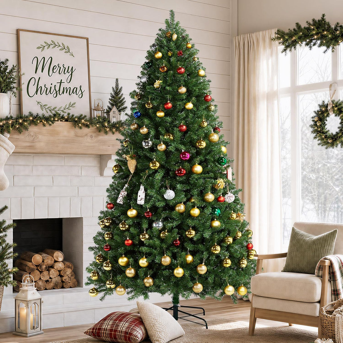 yaheetech 9ft pre-lit christmas tree with 850 warm, view 9