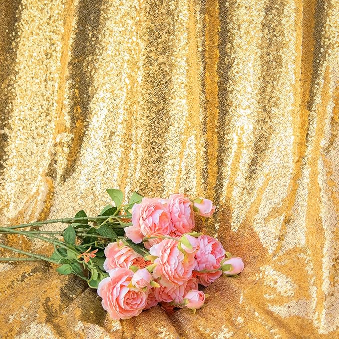 JYFLZQ Gold Sequin Backdrop Curtains 7ft x 7ft 1 Panel Glitter Photo Booth Backdrops Sparkly Photography Background Drapes for Parties Wedding Bridal Showers